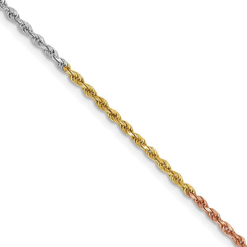 14K Tri-colored 24 inch 1.5mm Diamond-cut Rope with Lobster Clasp Chain