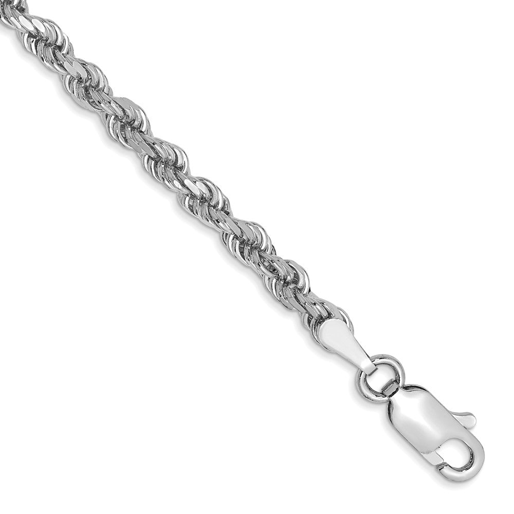 14K White Gold 7 inch 3mm Diamond-cut Rope with Lobster Clasp Chain
