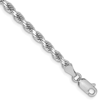 14K White Gold 9 inch 3.25mm Diamond-cut Rope with Lobster Clasp Chain