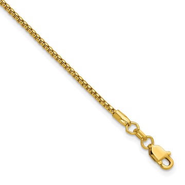 14K 8 inch 1.5mm Semi-Solid Round Box with Lobster Clasp Bracelet