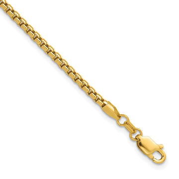 14K 7 inch 2.45mm Semi-Solid Round Box with Lobster Clasp Bracelet