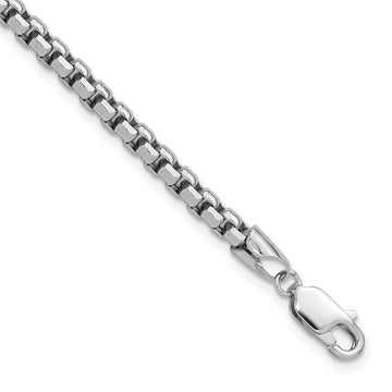14K White Gold 7 inch 3.6mm Semi-Solid Round Box with Lobster Clasp Bracelet