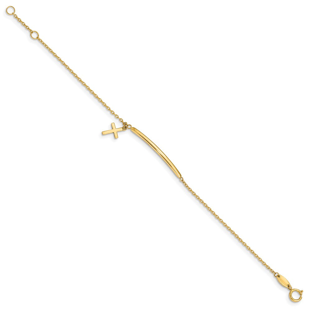 14K Polished Cross Dangle and Bar Baby/Child Bracelet with Extender 9.61mm - Bracelets