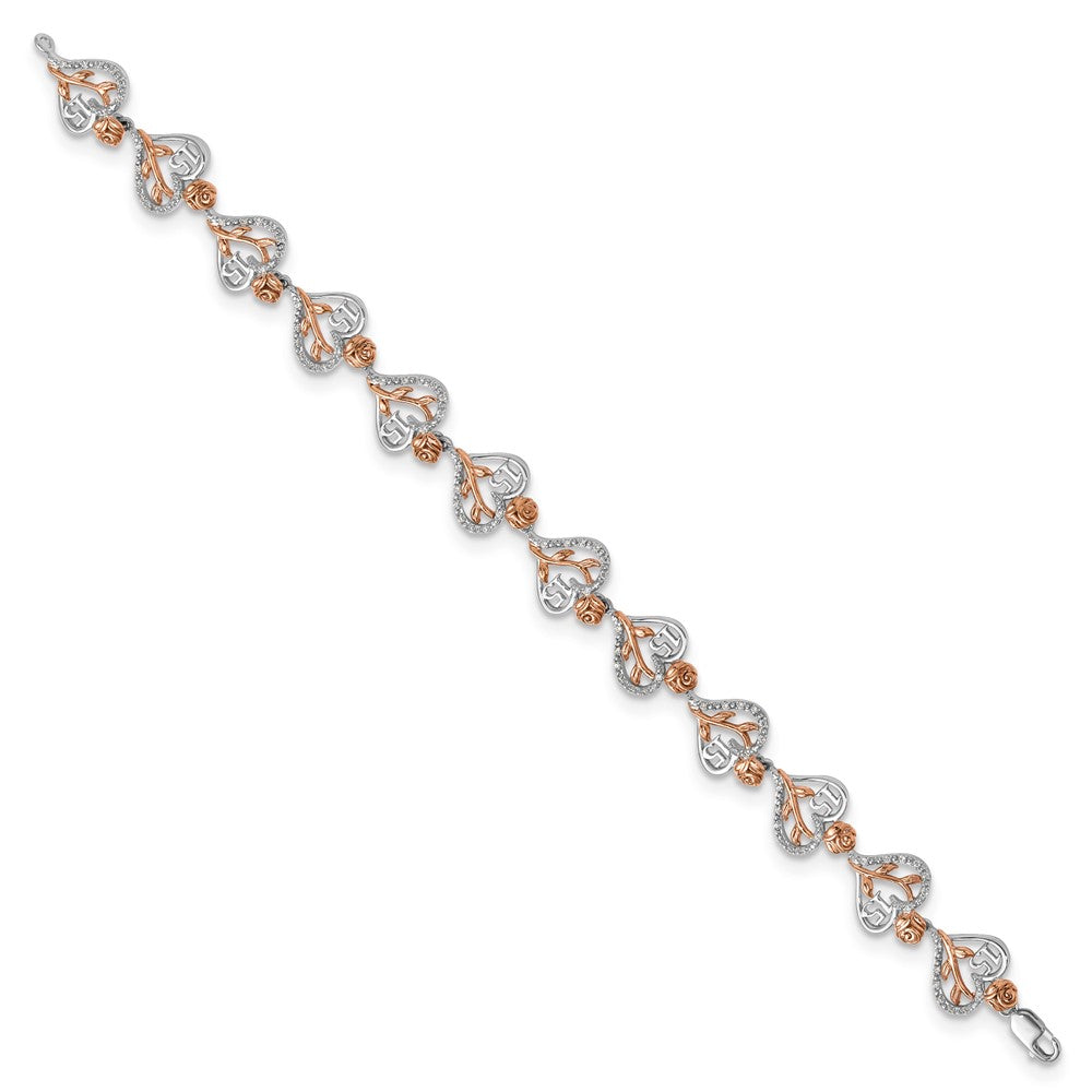 14K White and Rose Gold Complete 1/3 carat Diamond 15 and Rose Quinceanera Heart Bracelet 11.07mm - Bracelets