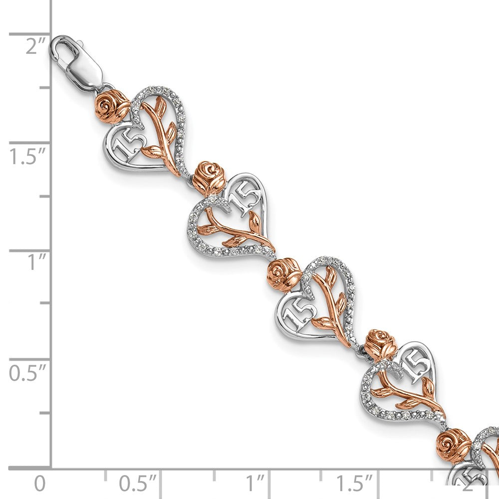 14K White and Rose Gold Complete 1/3 carat Diamond 15 and Rose Quinceanera Heart Bracelet 11.07mm - Bracelets