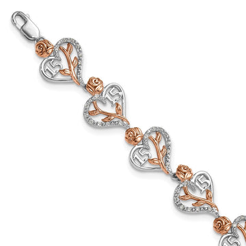 14K White and Rose Gold Complete 1/3 carat Diamond 15 and Rose Quinceanera Heart Bracelet 11.07mm - Bracelets
