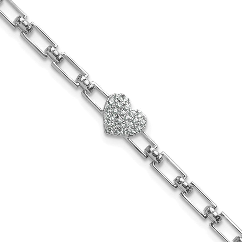 14K White Gold Polished Complete 1/6 carat Diamond Heart Cluster Fancy Link Bracelet with Extender 7.27mm - Bracelets