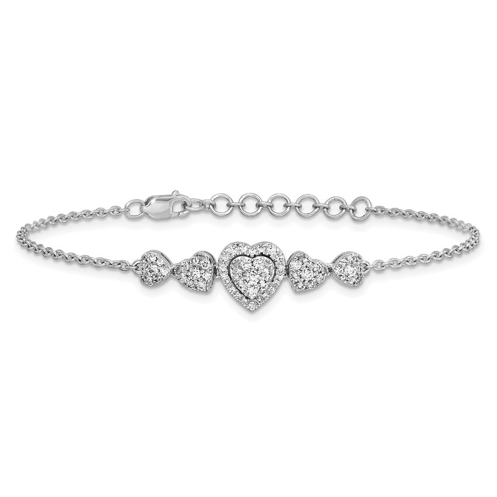 14K White Gold Polished Complete 5/8 carat Diamond Hearts Bracelet with Extender 9.37mm - Bracelets