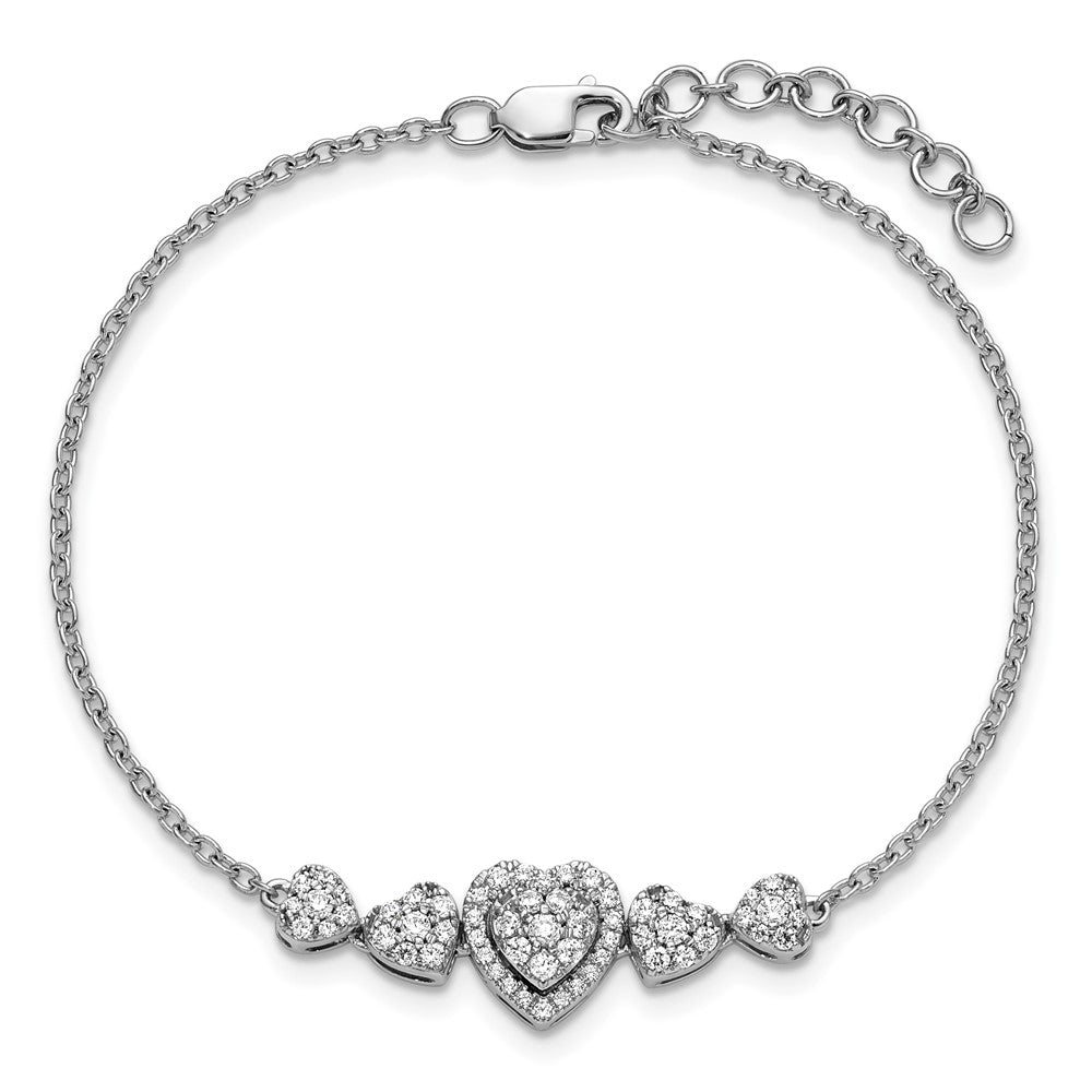 14K White Gold Polished Complete 5/8 carat Diamond Hearts Bracelet with Extender 9.37mm - Bracelets