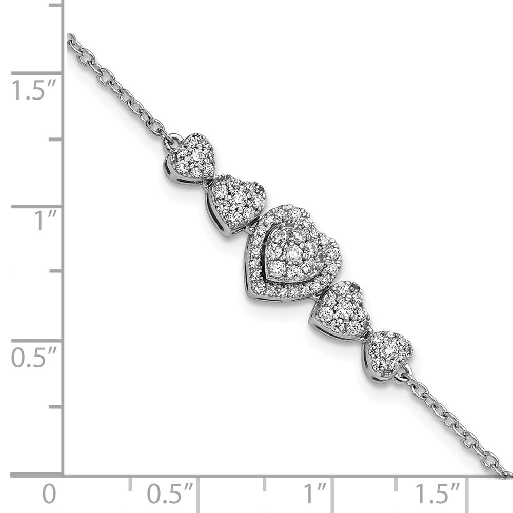 14K White Gold Polished Complete 5/8 carat Diamond Hearts Bracelet with Extender 9.37mm - Bracelets