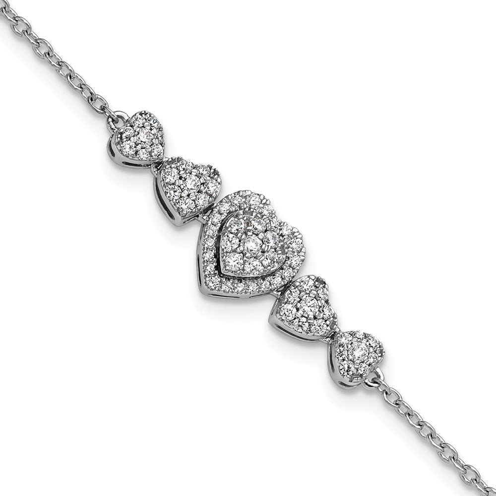14K White Gold Polished Complete 5/8 carat Diamond Hearts Bracelet with Extender 9.37mm - Bracelets