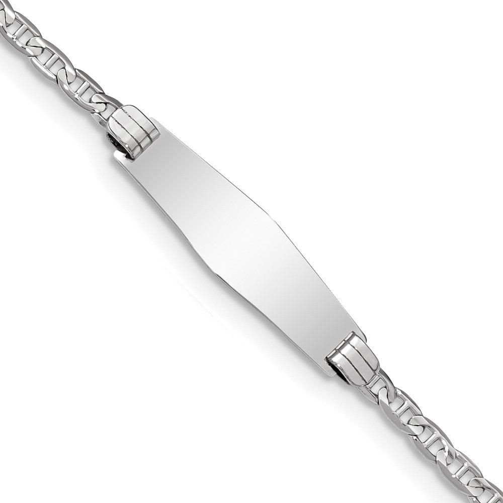 14k White Gold Polished Semi-Solid Chain/Solid Plate Anchor Link Soft Diamond Shape 25.5x Plate ID Bracelet 7.8mm - Bracelets