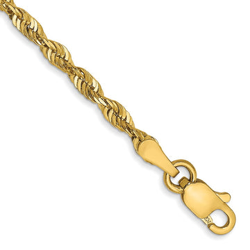 14K 8 inch 2.5mm Ultra Diamond-cut Rope with Lobster Clasp Chain