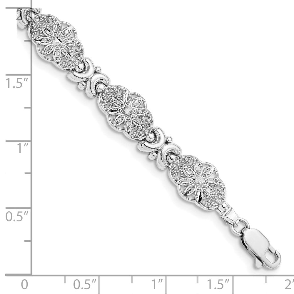 14K White Gold Polished and Textured Fancy Floral Link Bracelet 8.6mm - Bracelets