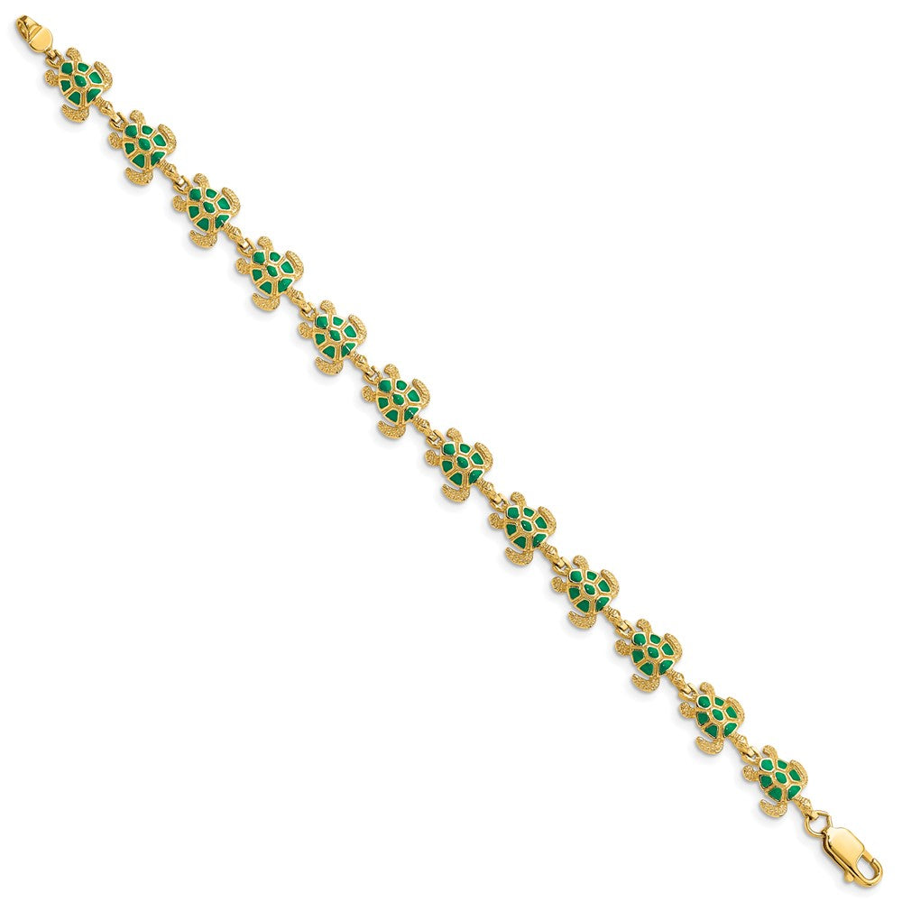 14k with Green Enamel Sea Turtle Bracelet 9.1mm - Bracelets