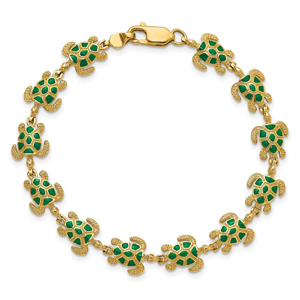 14k with Green Enamel Sea Turtle Bracelet 9.1mm - Bracelets