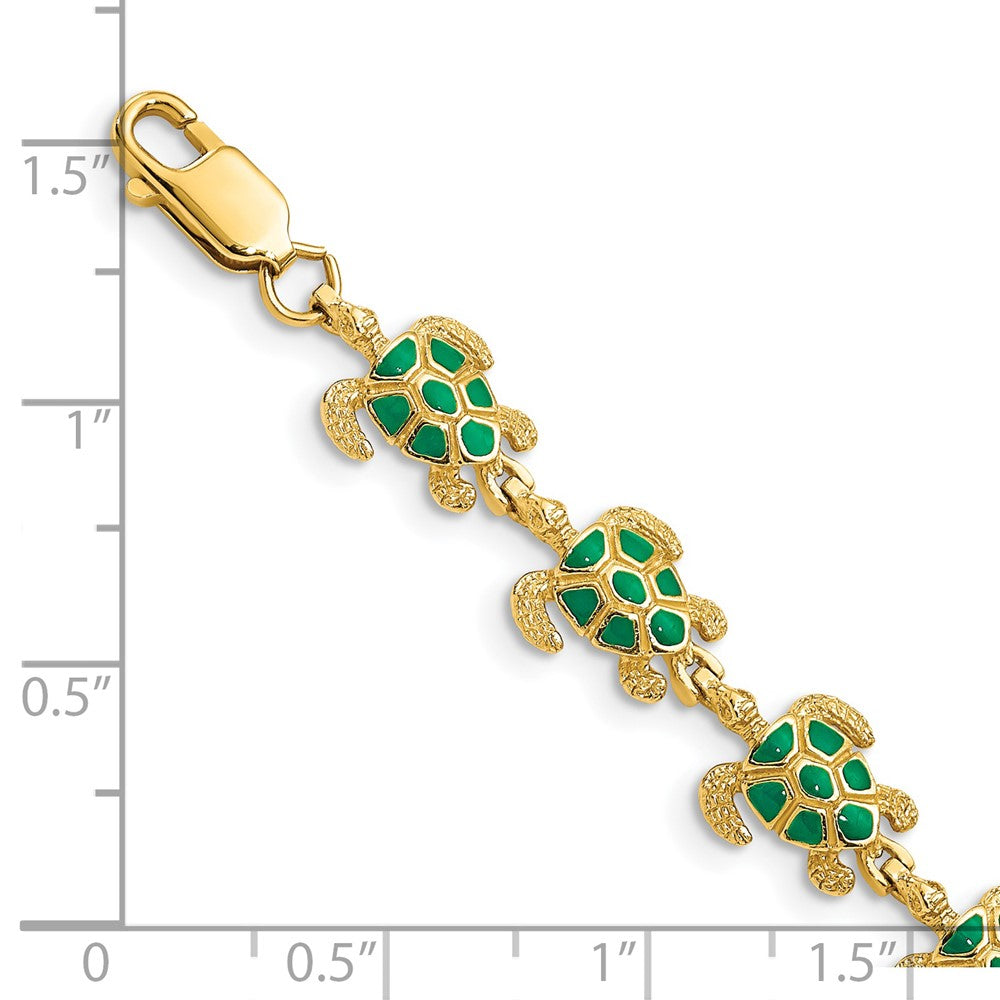 14k with Green Enamel Sea Turtle Bracelet 9.1mm - Bracelets