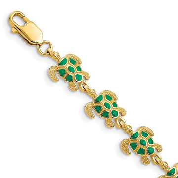 14k with Green Enamel Sea Turtle Bracelet 9.1mm - Bracelets