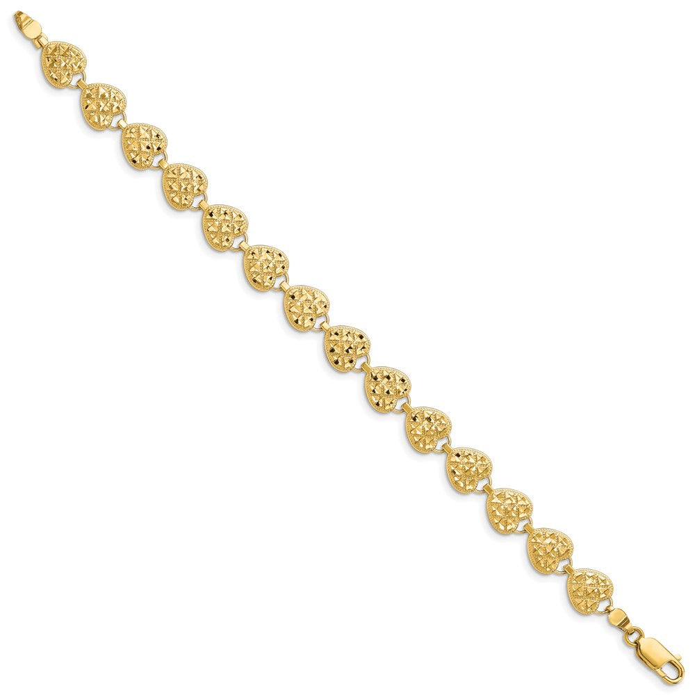 14K Polished Diamond-cut Hearts Bracelet 8.2mm - Bracelets