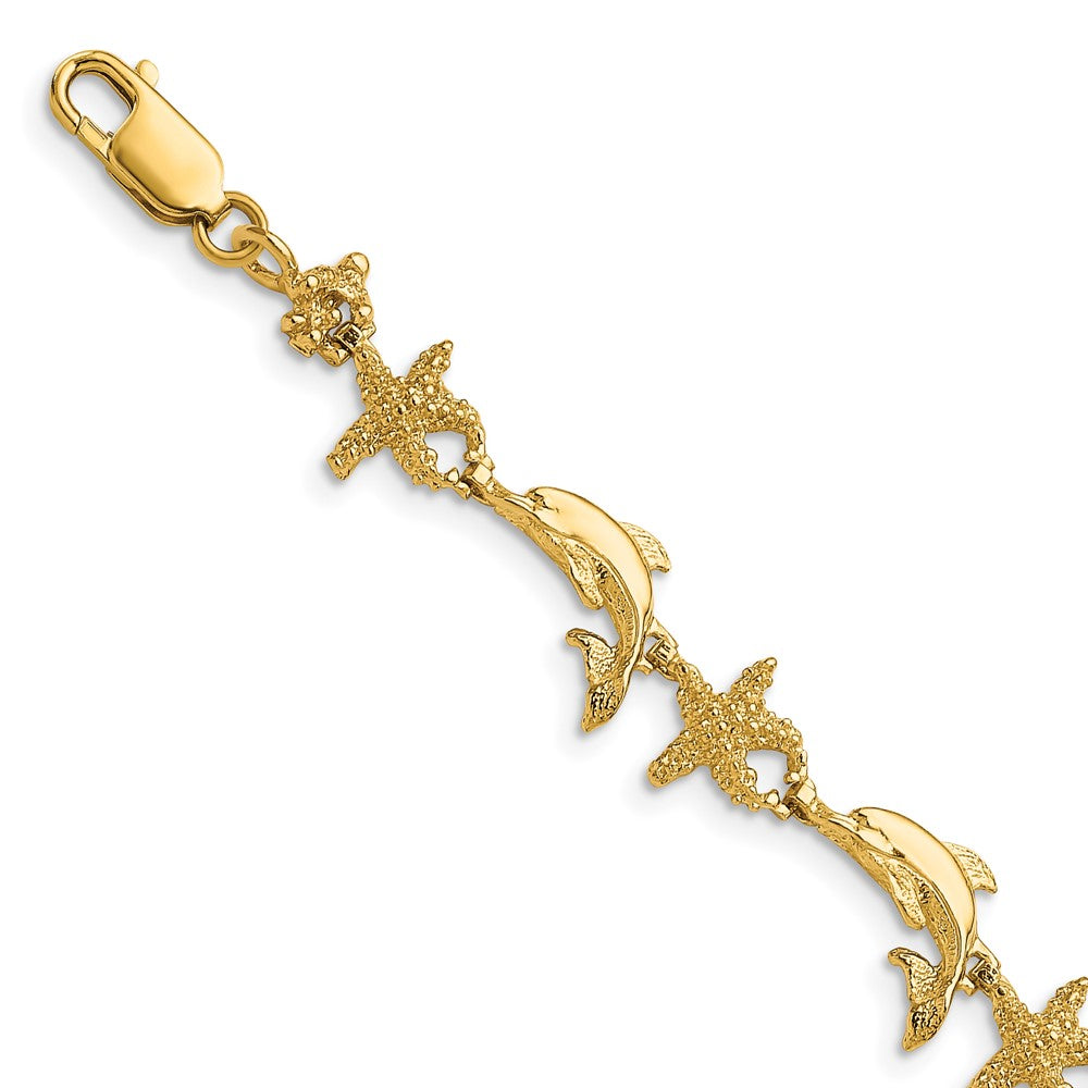 14K Polished and Textured Dolphin and Starfish Bracelet 8.35mm - Bracelets