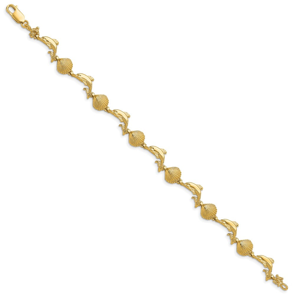 14K Polished Dolphin and Shell Bracelet 8.17mm - Bracelets