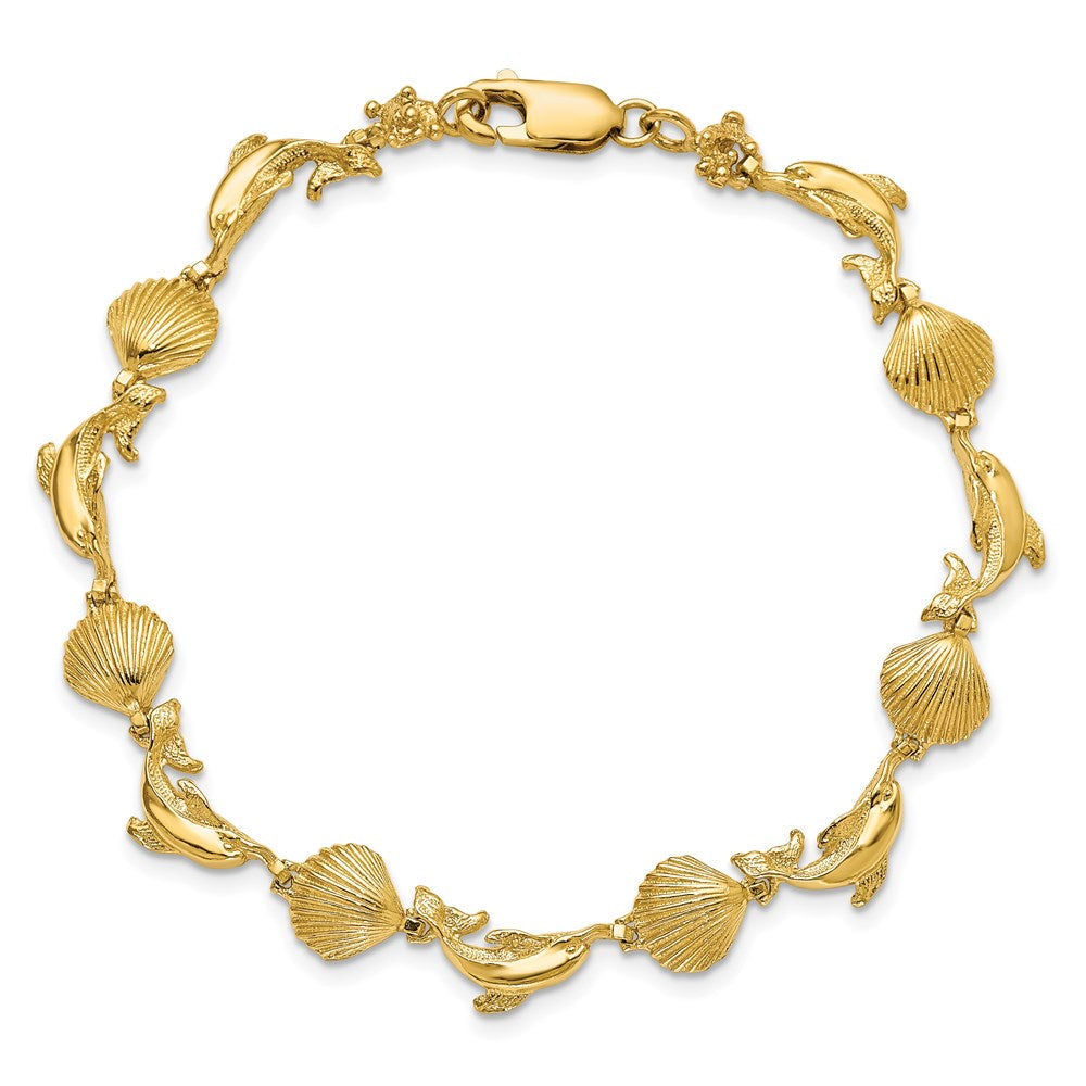 14K Polished Dolphin and Shell Bracelet 8.17mm - Bracelets