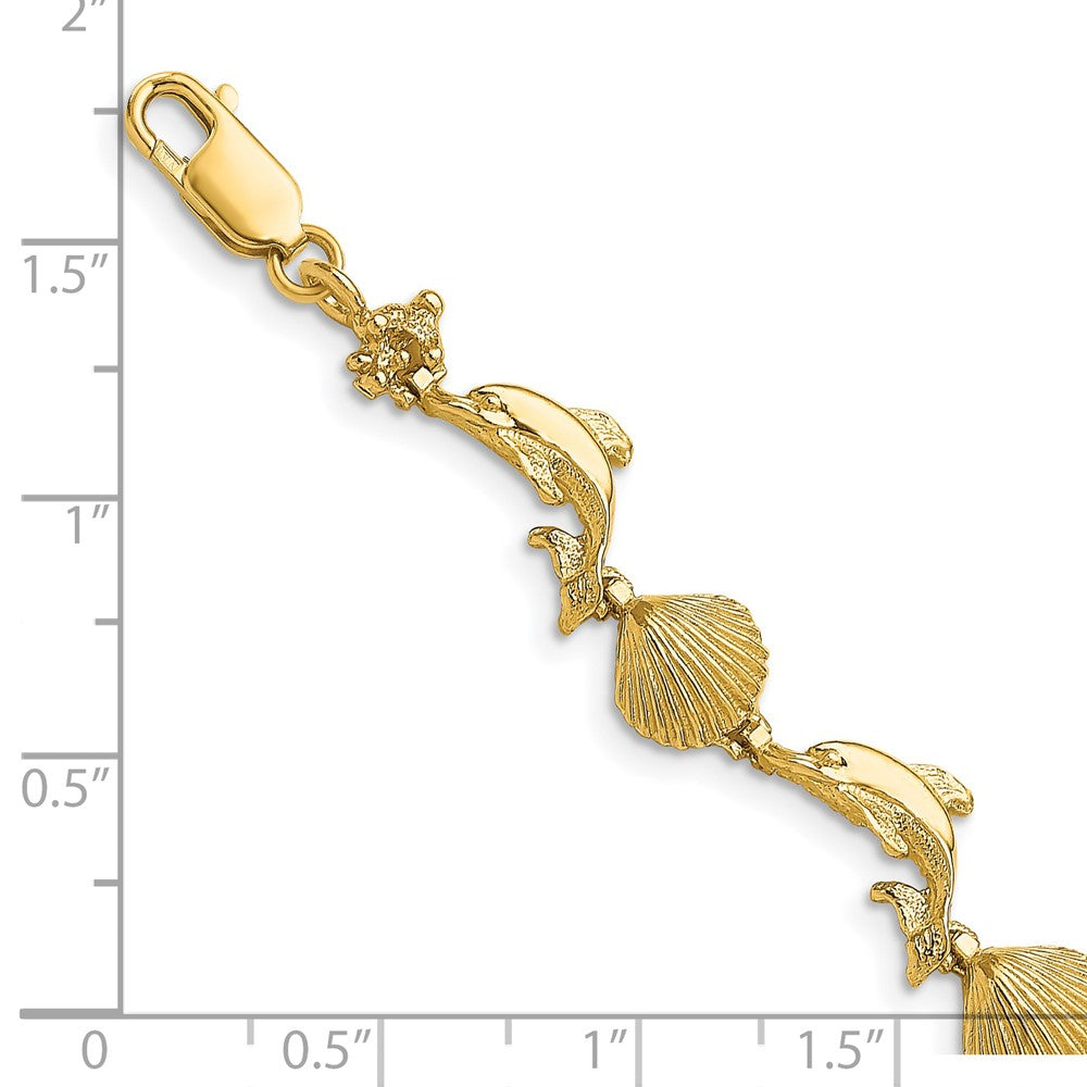 14K Polished Dolphin and Shell Bracelet 8.17mm - Bracelets