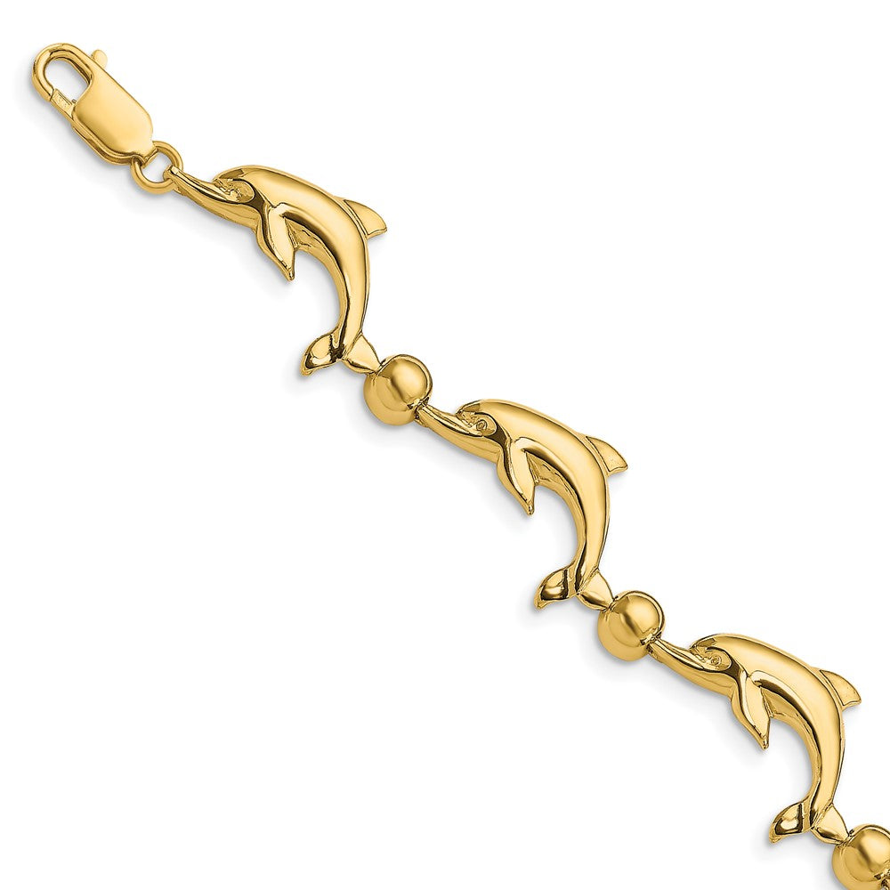 14k Polished Dolphin and Bead Bracelet 8.08mm - Bracelets