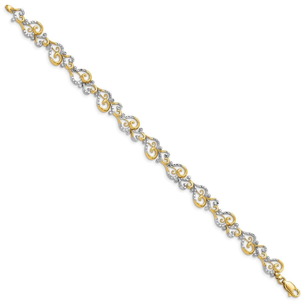 14K and White Rhodium Diamond-Cut Fancy Swirls Bracelet 8.8mm - Bracelets