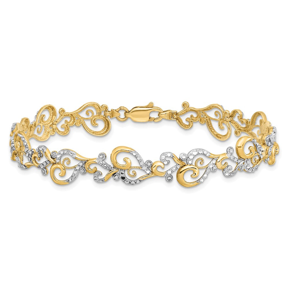 14K and White Rhodium Diamond-Cut Fancy Swirls Bracelet 8.8mm - Bracelets
