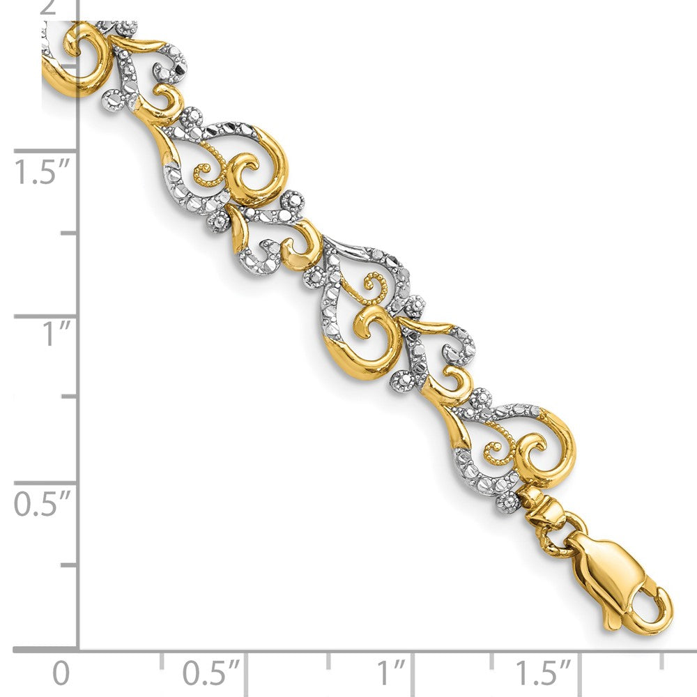 14K and White Rhodium Diamond-Cut Fancy Swirls Bracelet 8.8mm - Bracelets