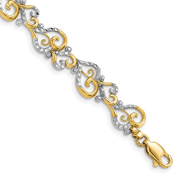 14K and White Rhodium Diamond-Cut Fancy Swirls Bracelet 8.8mm - Bracelets
