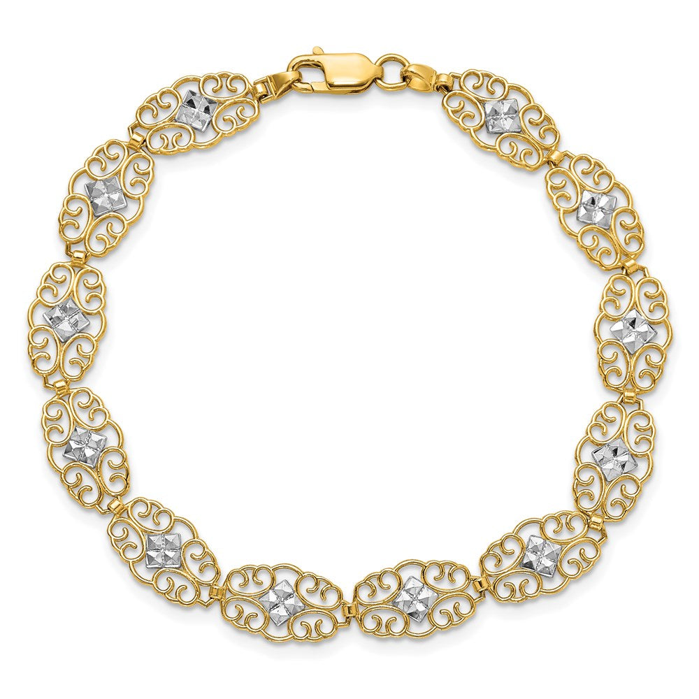 14k and White Rhodium Diamond-Cut Fancy Filigree Bracelet 8.3mm - Bracelets