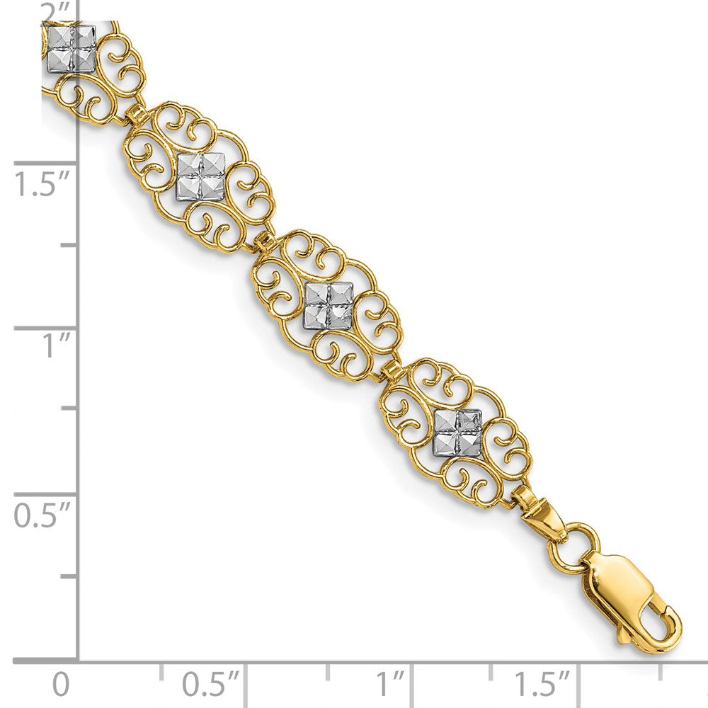 14k and White Rhodium Diamond-Cut Fancy Filigree Bracelet 8.3mm - Bracelets