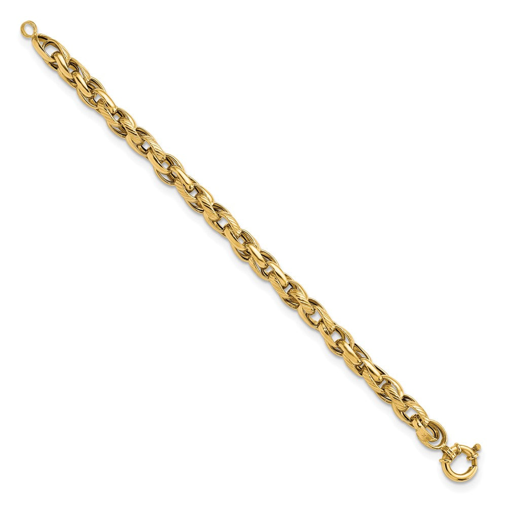 14k Polished and Textured Link 7.5in Bracelet 7.31mm - Bracelets