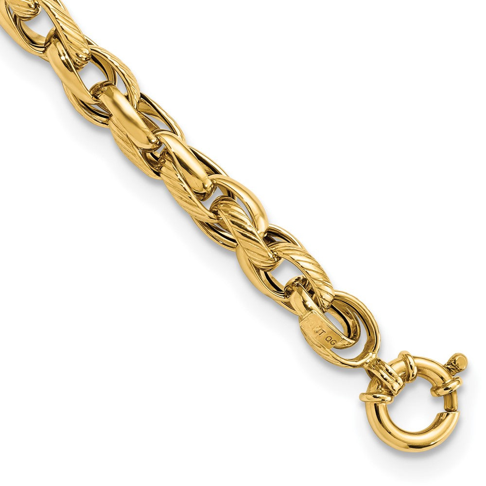 14k Polished and Textured Link 7.5in Bracelet 7.31mm - Bracelets