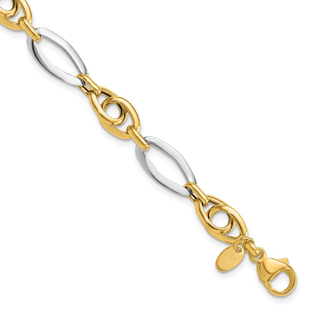 14k Two-Tone Polished Fancy Oval Link Bracelet 8.25mm - Bracelets