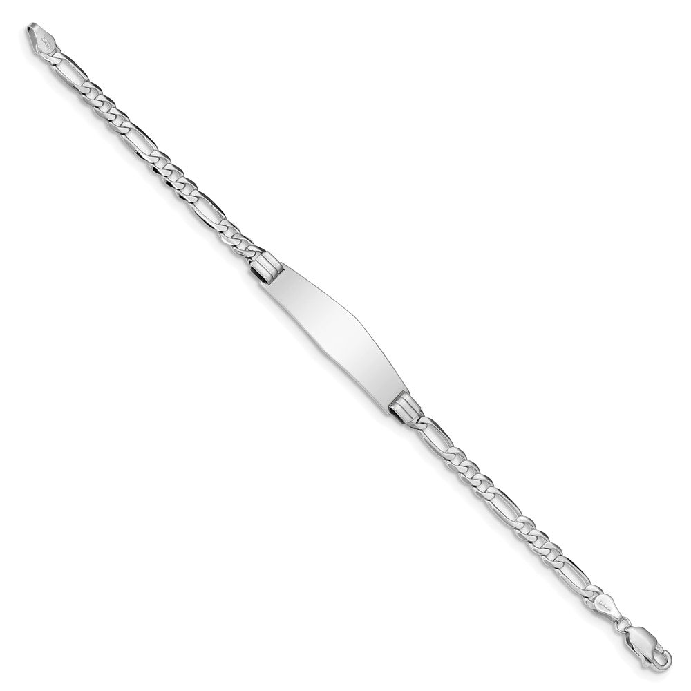 14k White Gold Polished Solid Chain/Solid Plate Figaro Link Soft Diamond Shape 33x Plate ID Bracelet 9.3mm - Bracelets