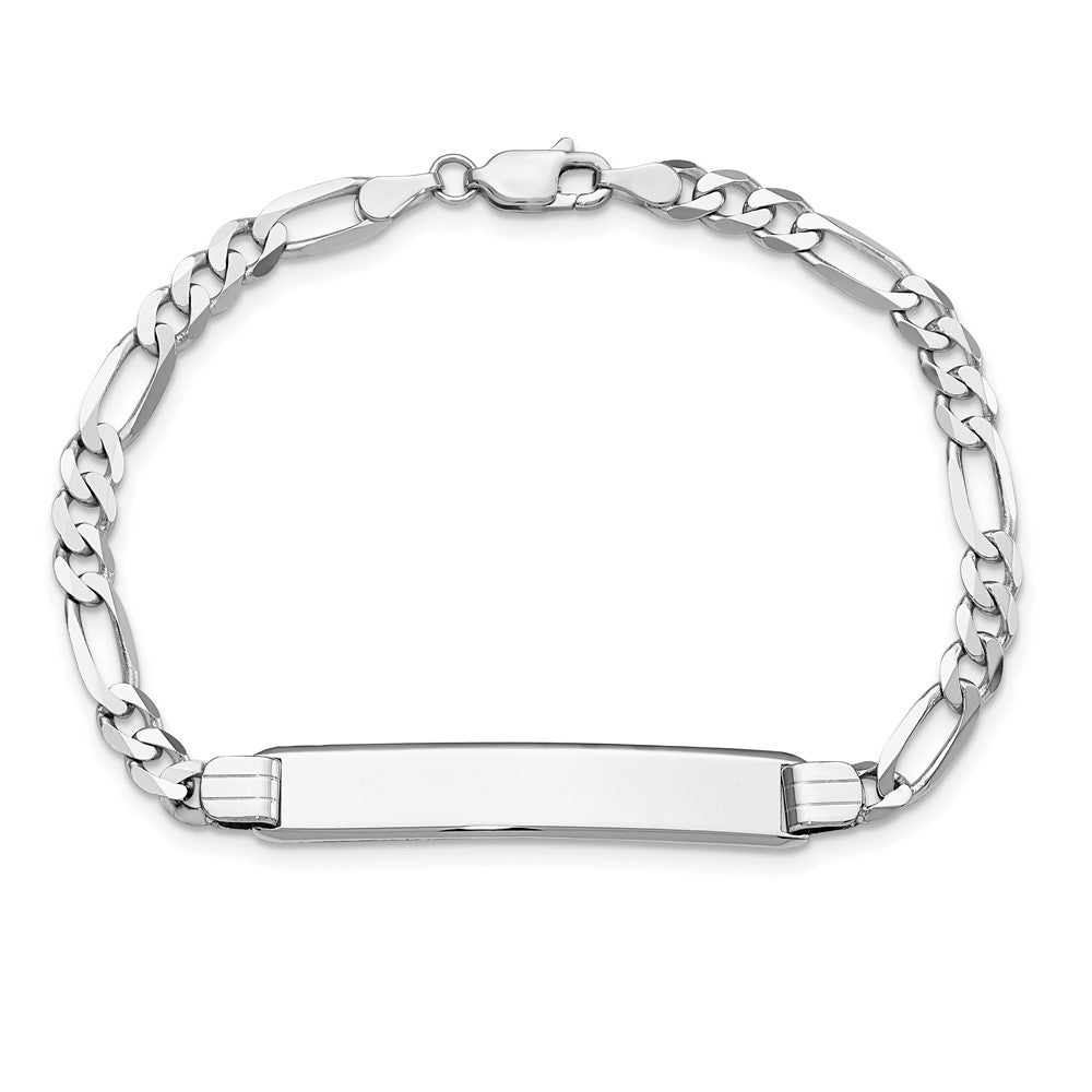 14k White Gold Polished Solid Chain/Solid Plate Figaro Link Soft Diamond Shape 33x Plate ID Bracelet 9.3mm - Bracelets