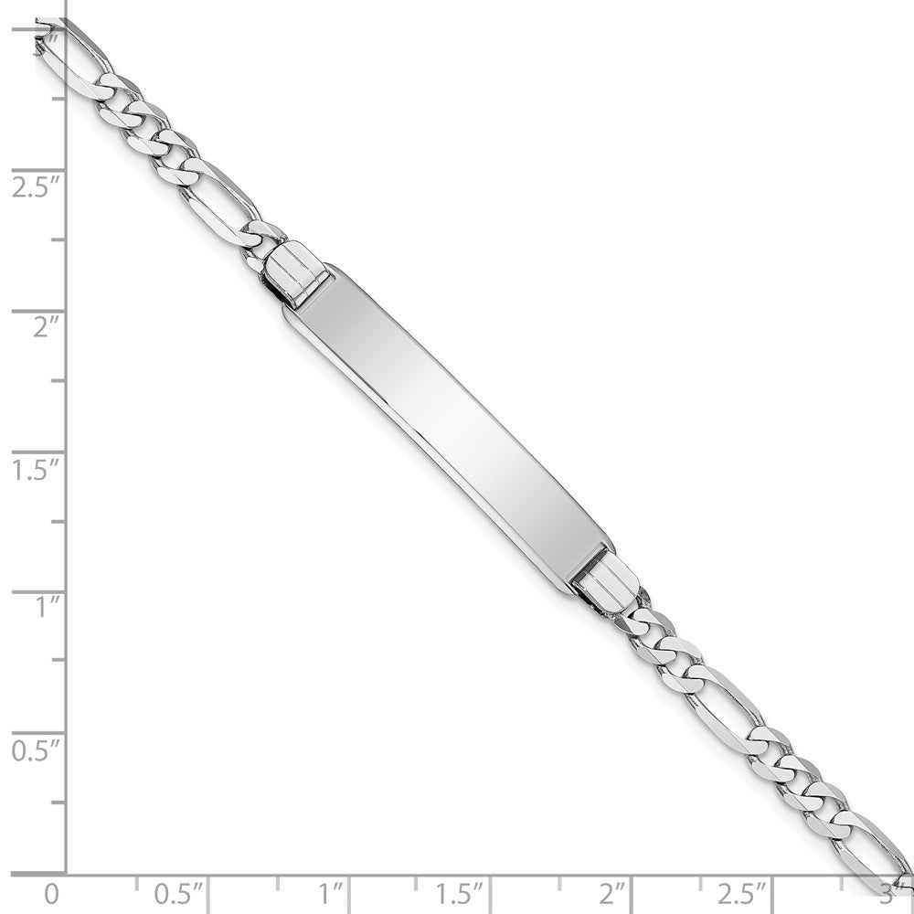 14k White Gold Polished Solid Chain/Solid Plate Figaro Link Soft Diamond Shape 33x Plate ID Bracelet 9.3mm - Bracelets
