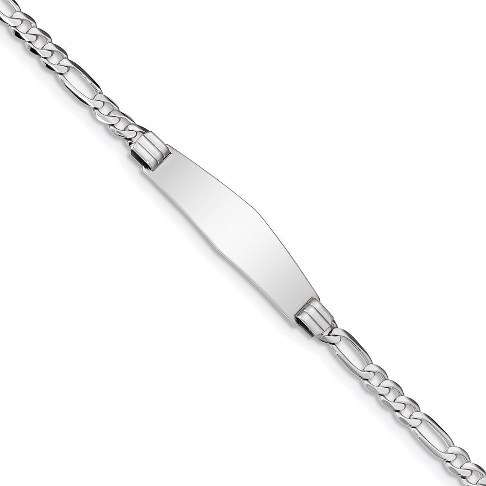 14k White Gold Polished Solid Chain/Solid Plate Figaro Link Soft Diamond Shape 33x Plate ID Bracelet 9.3mm - Bracelets