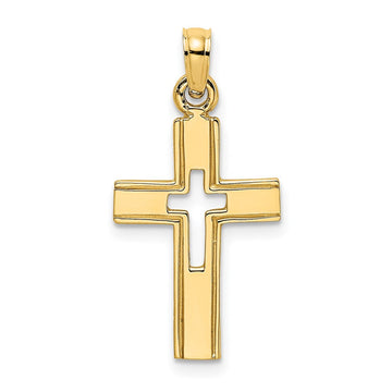 14K Polished and Cut-Out Cross Charm