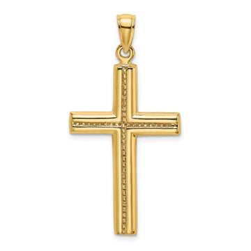 14K Polished Beaded Cross Charm