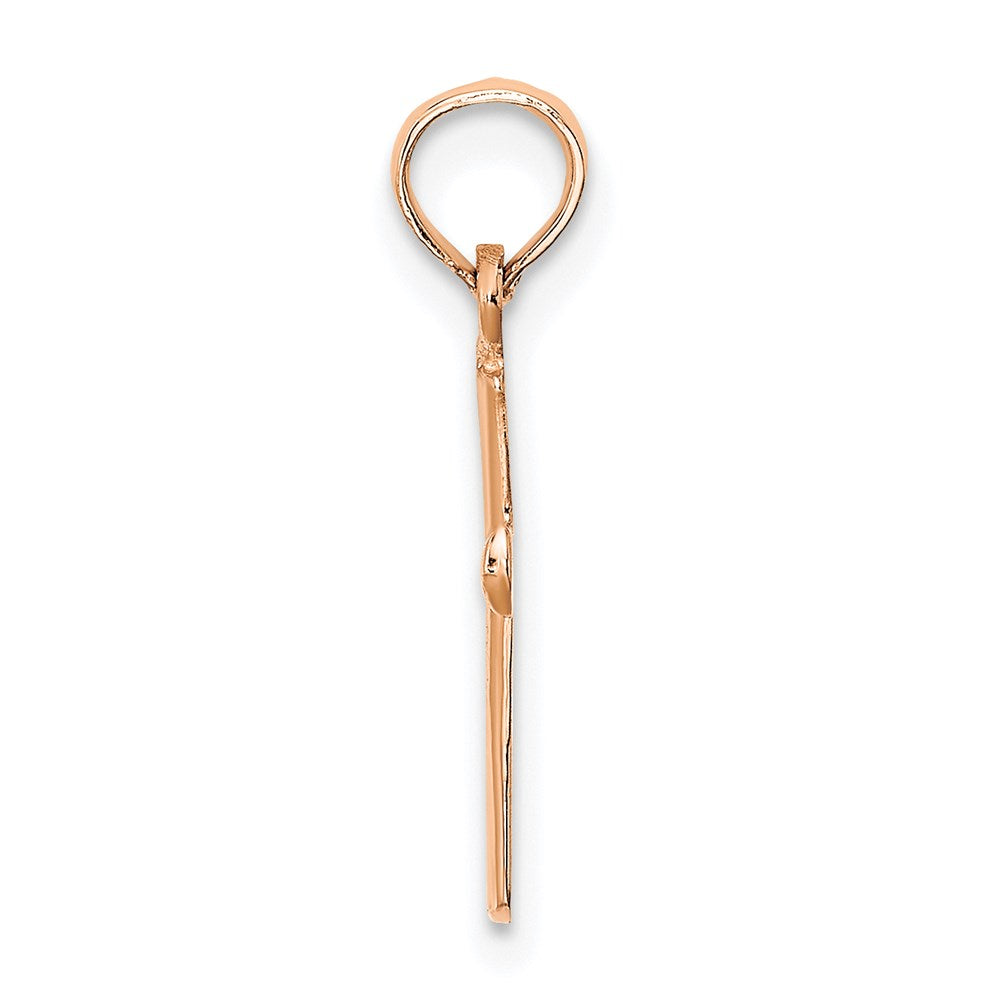 14K Rose Gold Polished Beveled Cross w/ Round tips Charm 9mm - Chains