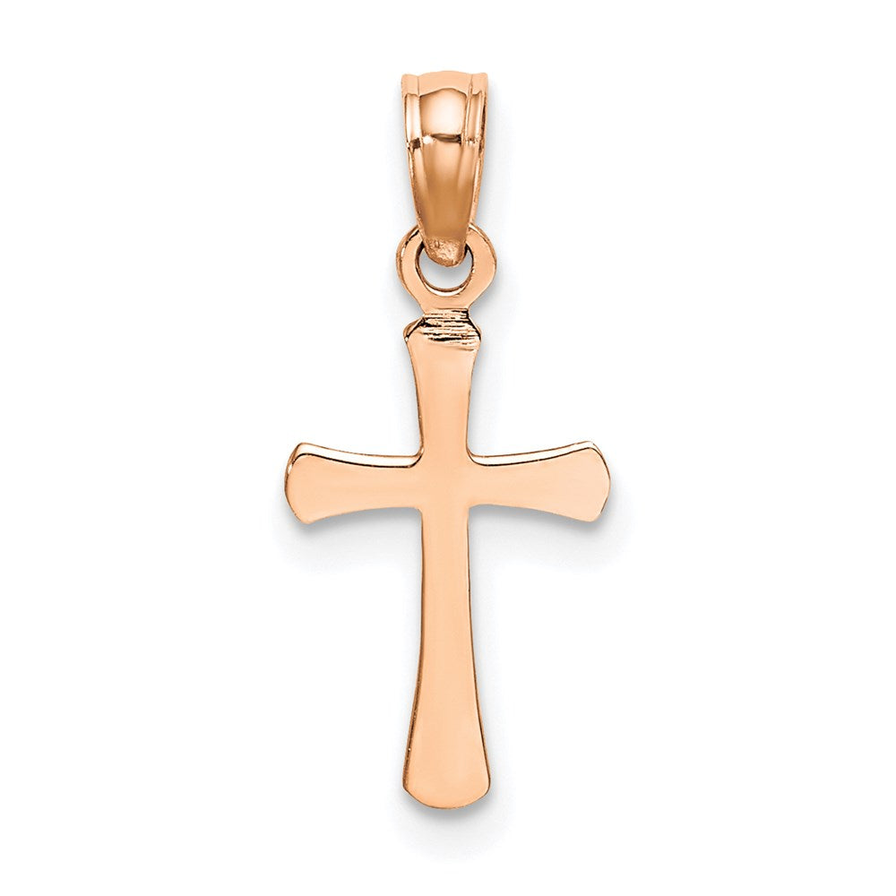 14K Rose Gold Polished Beveled Cross w/ Round tips Charm 9mm - Chains