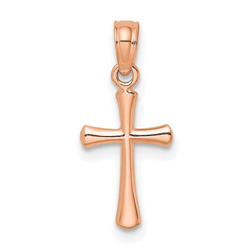 14K Rose Gold Polished Beveled Cross w/ Round tips Charm 9mm - Chains