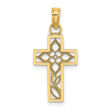 14K Flower In Cross Charm