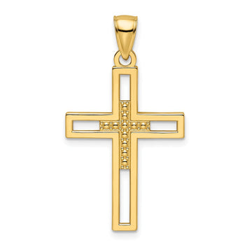 14k Beaded & Polished Double Cross Pendant