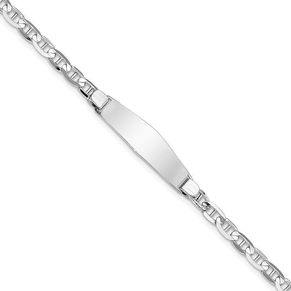 14k White Gold Polished Solid Chain/Solid Plate Anchor Link Soft Diamond Shape 25.5x Plate ID Bracelet 7.6mm - Bracelets