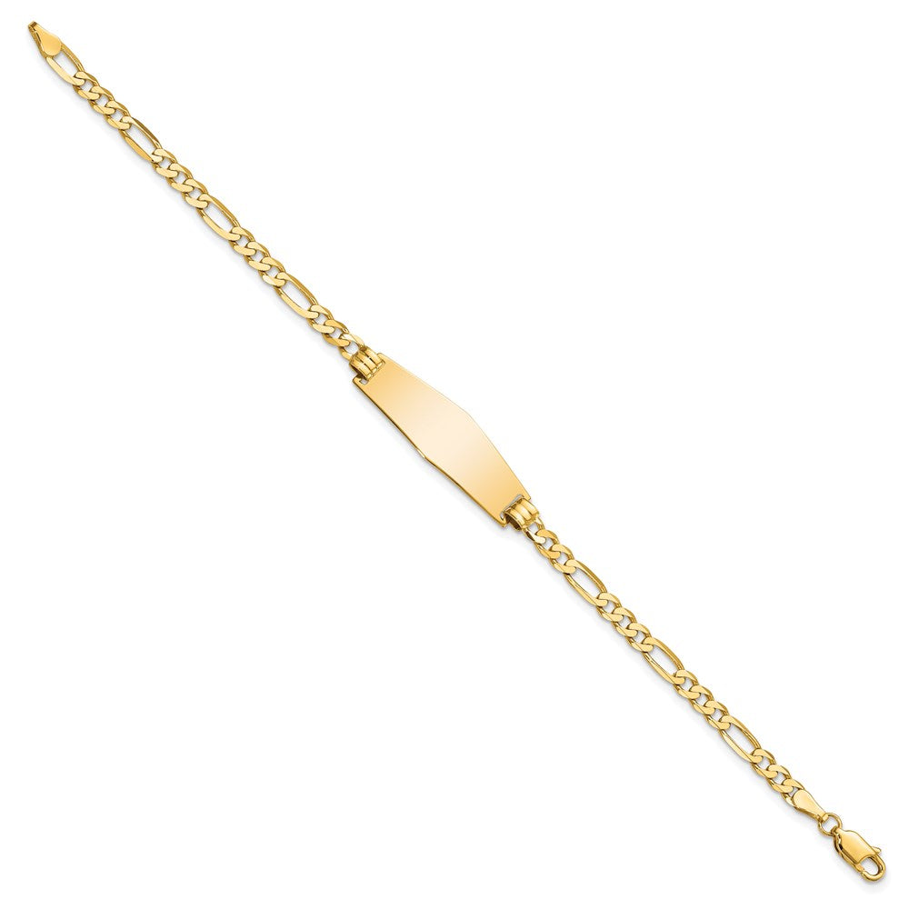 14k Polished Solid Chain/Solid Plate Flat Figaro Link Soft Diamond Shape 28x Plate ID Bracelet 9.5mm - Bracelets